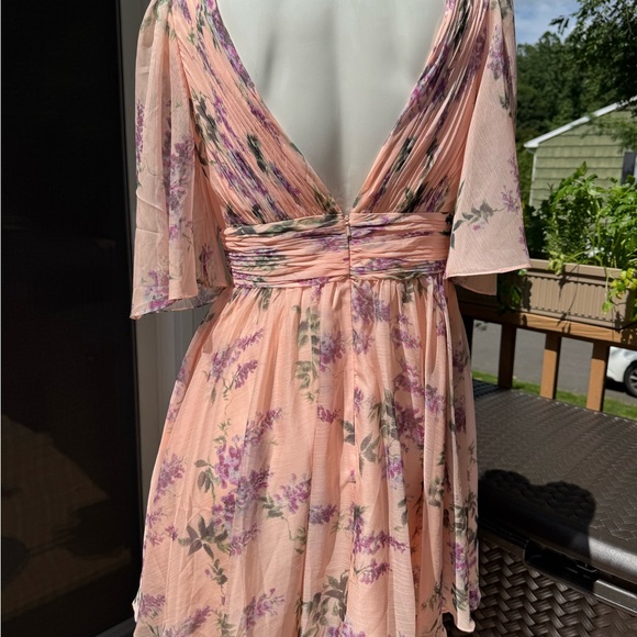 Mac Duggal Floral Deep V Neck Pink/Peach Floral Dress Wedding Garden Party Size6 - Picture 7 of 16